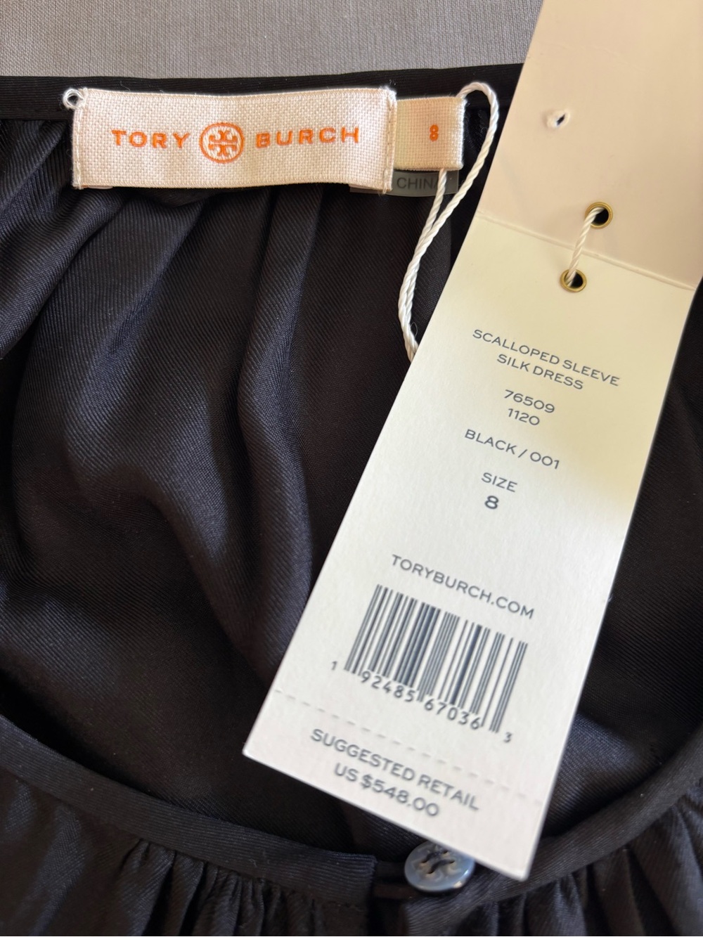 Tory Burch Scalloped Sleeve Silk Midi Dress Black Ivory White Luxury NWT 8 - Picture 9 of 11